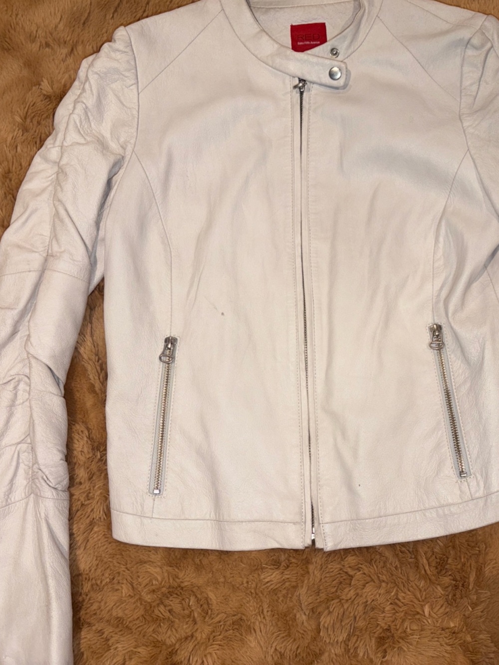 Vintage Y2K Leather Moto White Jacket  Punk Edgy Saks Medium Biker